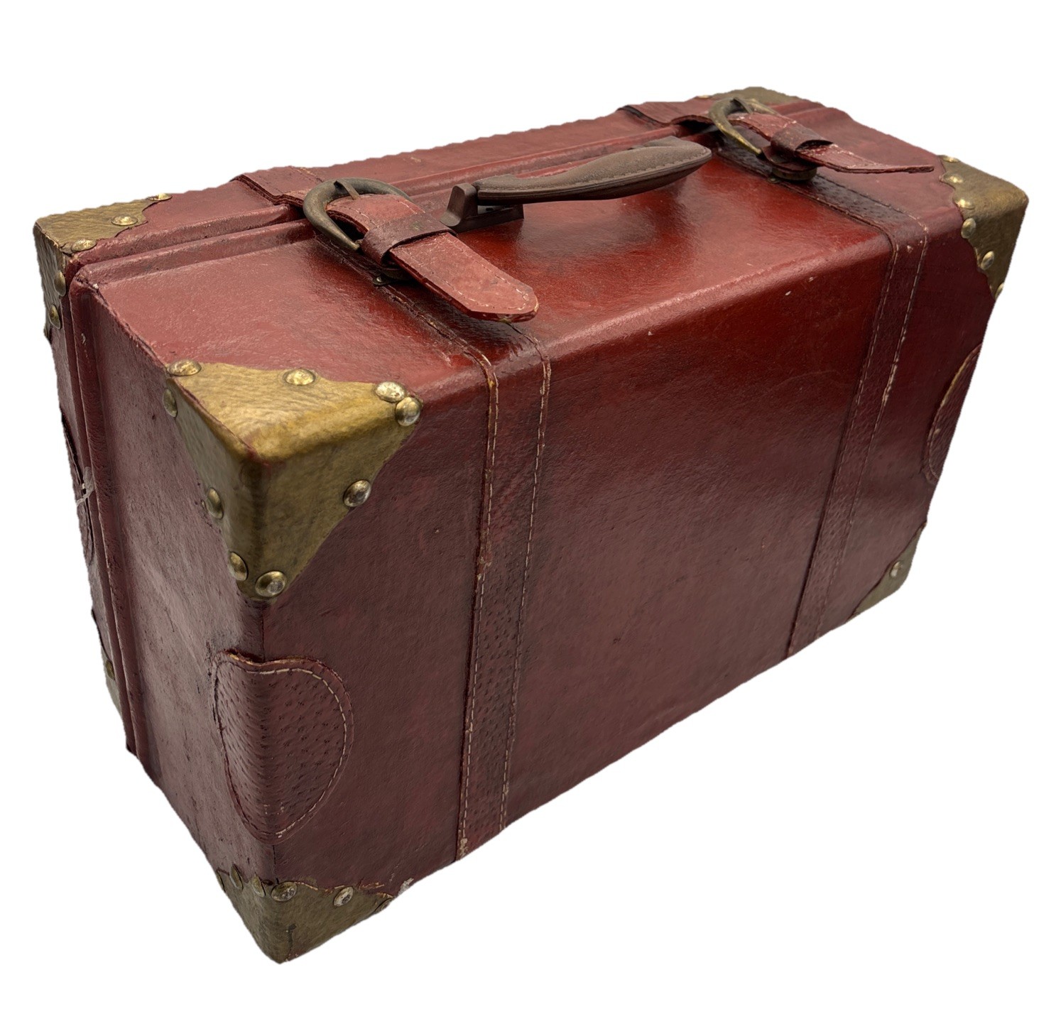Vintage Leather Train Case Small Trunk Brass Corners Vanity Travel Box Red