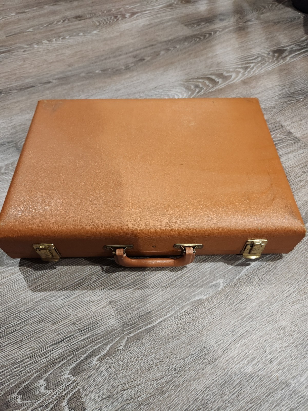 Vintage Brown Hard Faux Leather Suitcase with Locking & Compartments