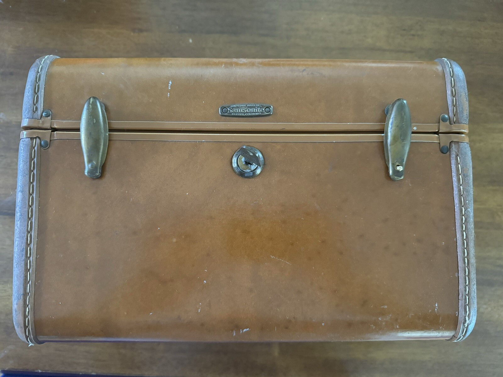 Vintage Samsonite Schwayder #4612 Brown Makeup Train Hard Case W/ Key