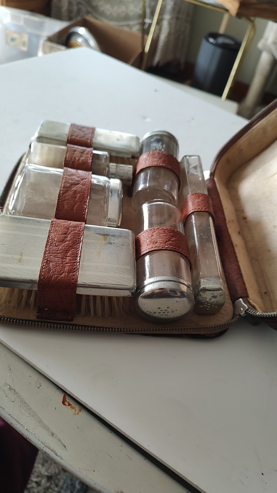 Antique Gents Travel Set with Leather Case