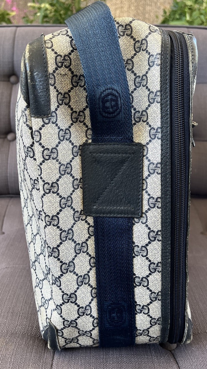 Authentic Vintage 1970s GUCCI Blue GG Monogram Coated Canvas Pilot Travel Bag