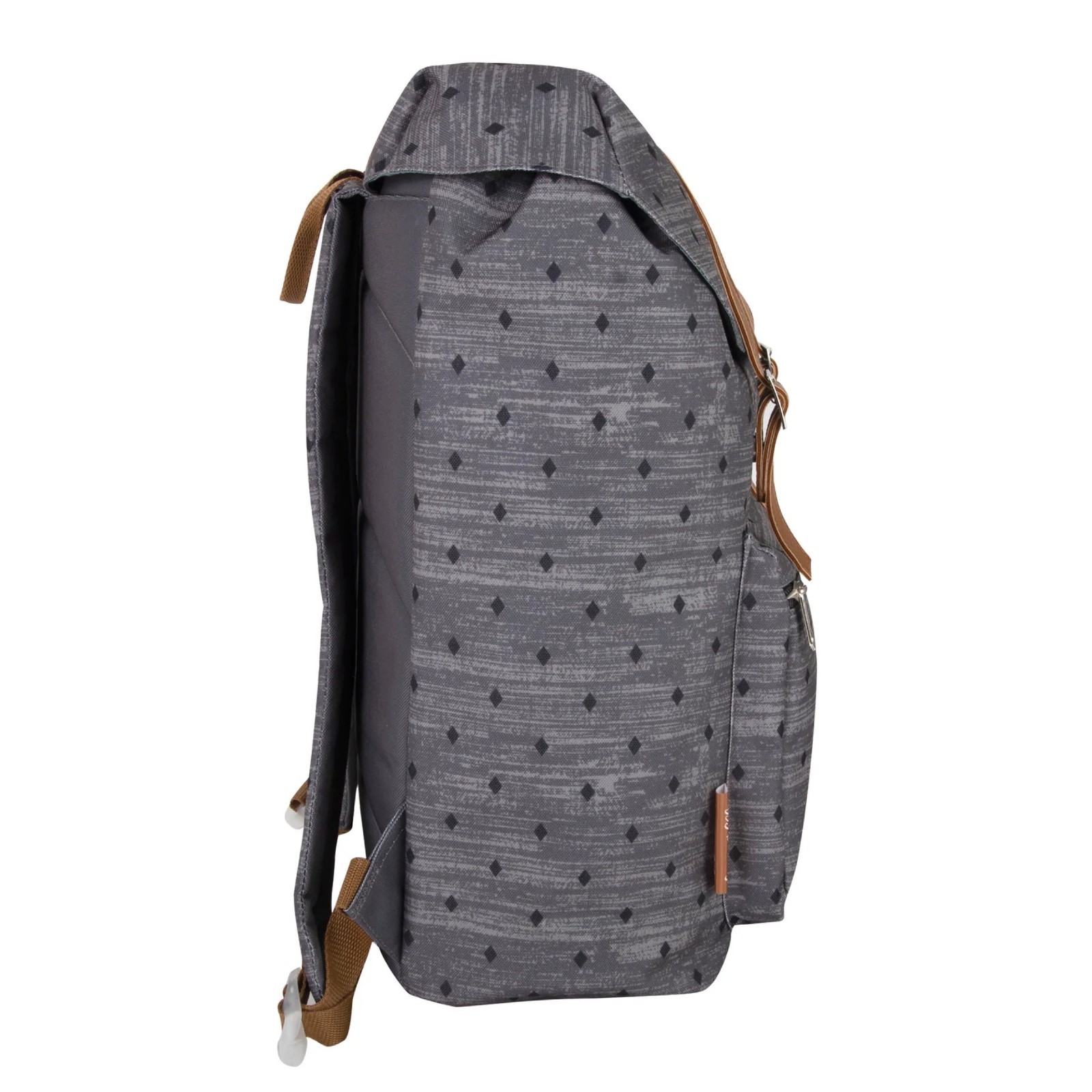 Gray Geometric Backpack Faux Leather Strap Casual Travel Bag