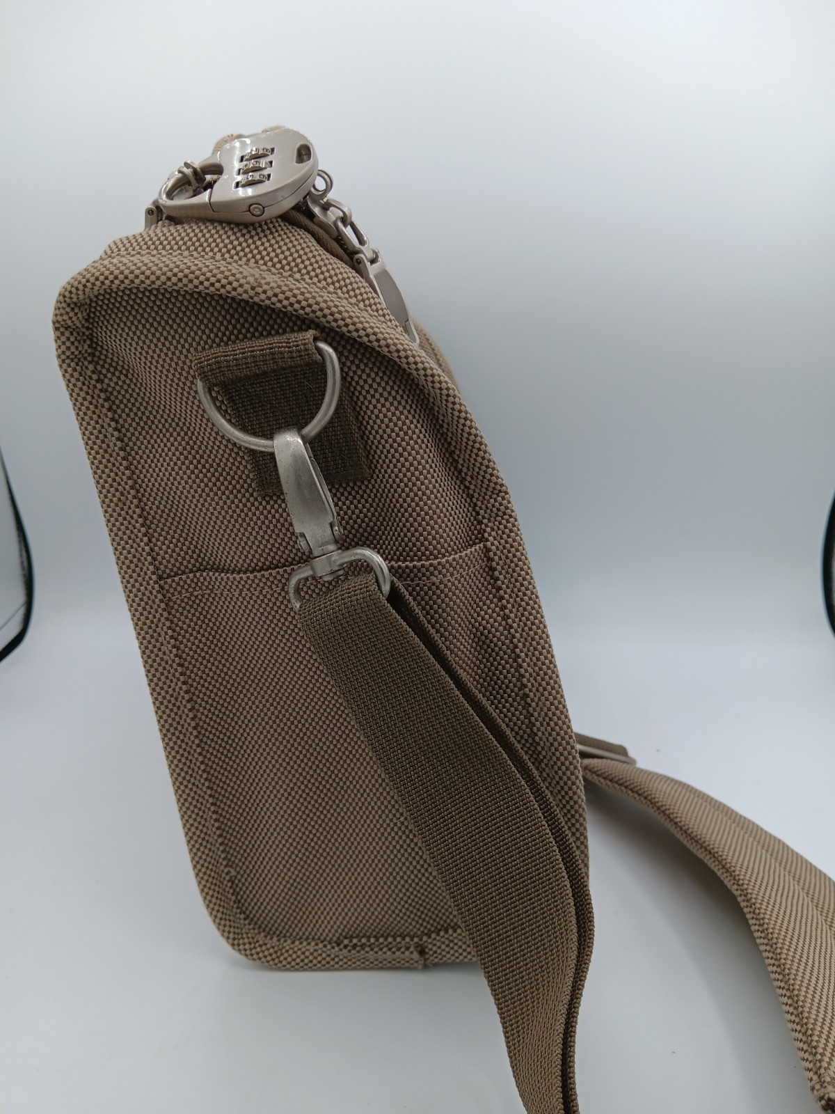 World Round Canvas Travel Shoulder/Crossbody Locking Bag Tan