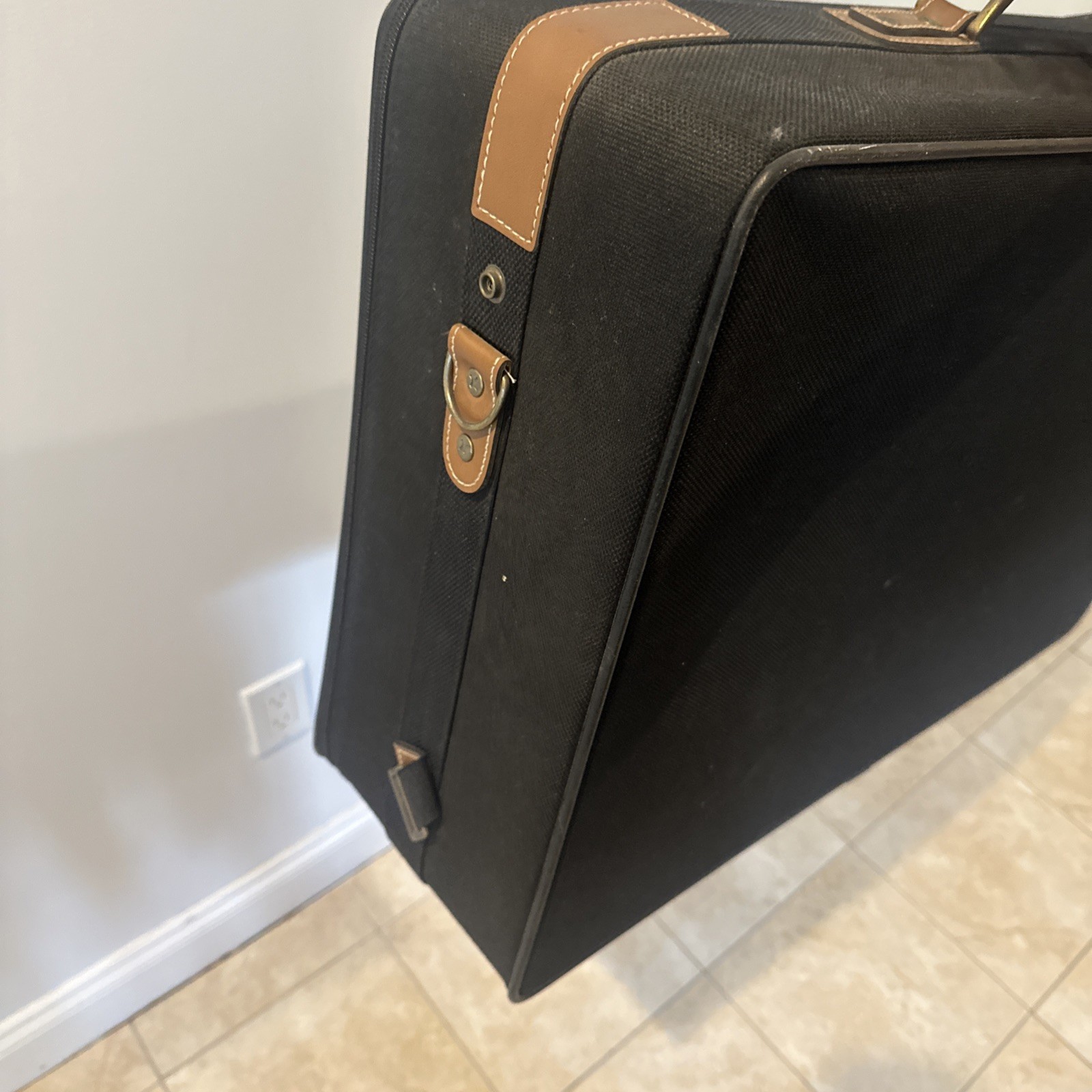 Vintage PAN AM 1970s Suite Case Luggage Black Tan Canvas Pan American w/ Wheels