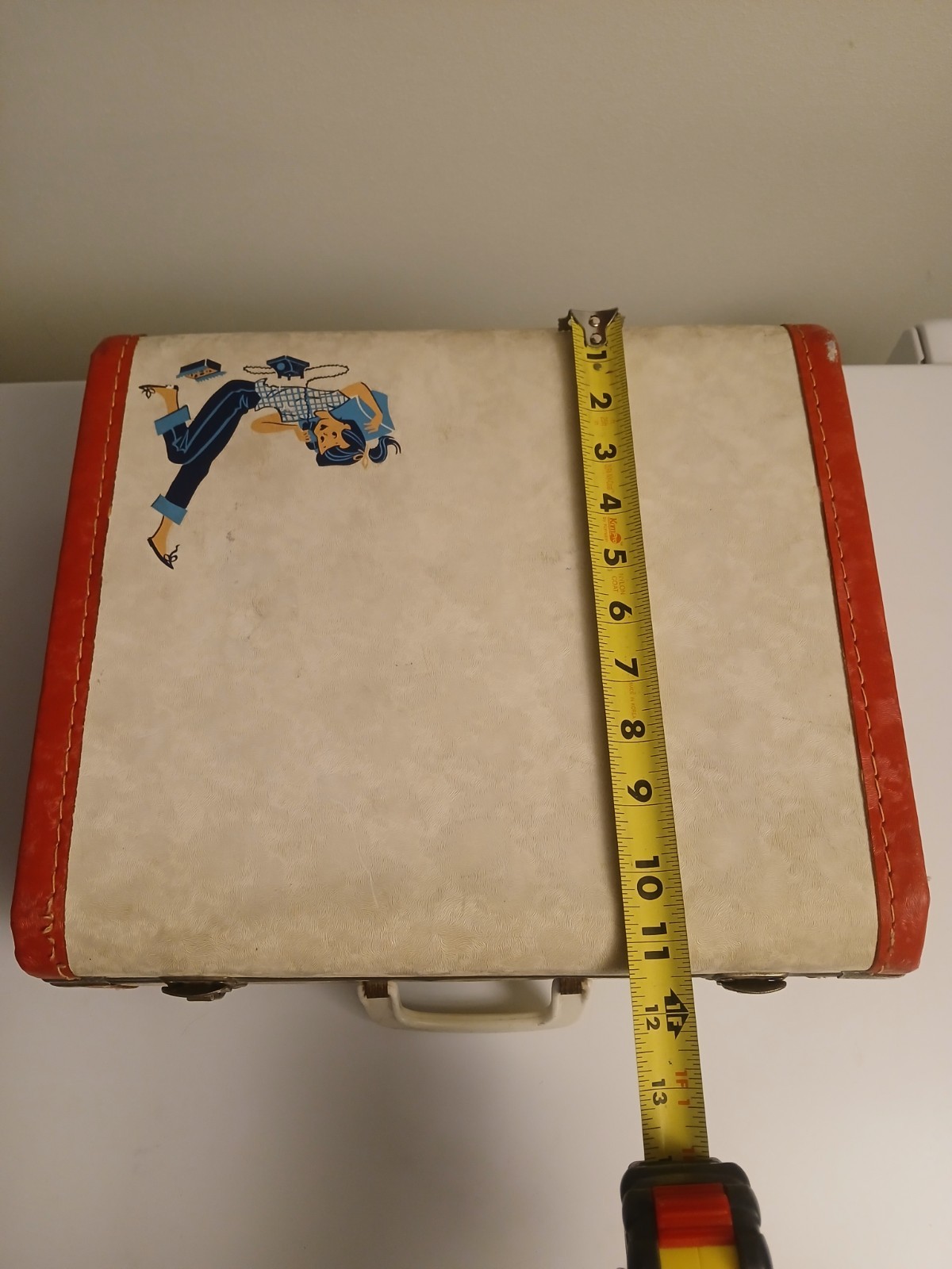 Vintage 1960s Ponytail Girl Hard Shell Suitcase Red White Mid Century Travel Cas