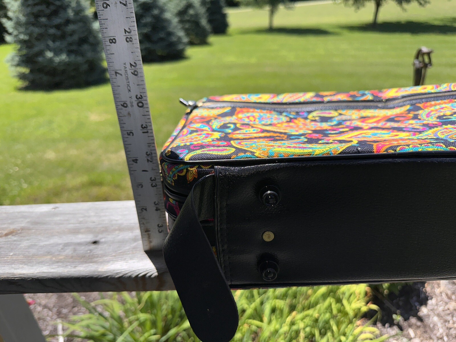 Vtg 60s Bantam Travelware Suitcase Luggage Paisley Mod Black Neon Canvas KEY