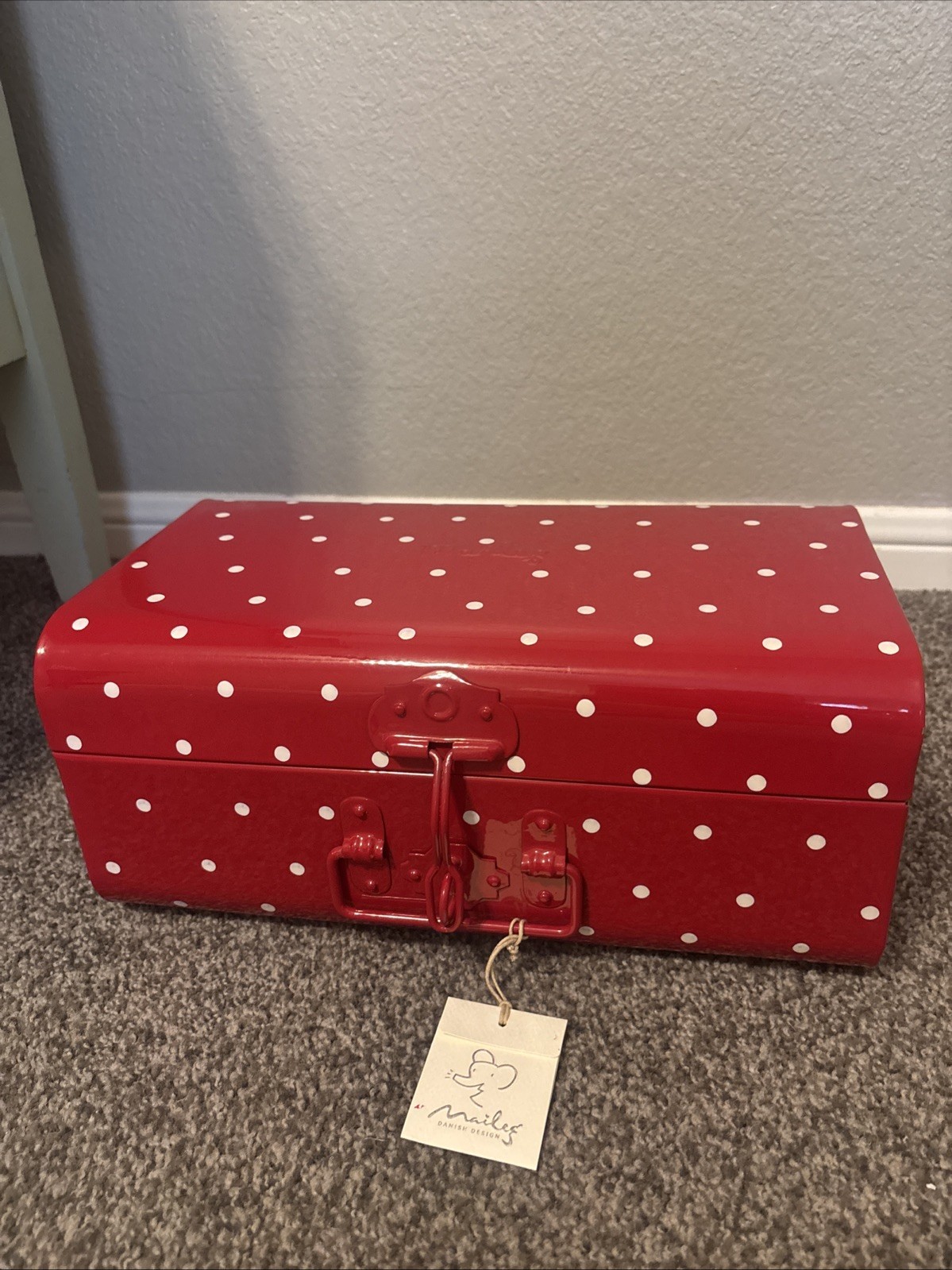 Maileg Storage Suitcase, Small, Red With Dots! New