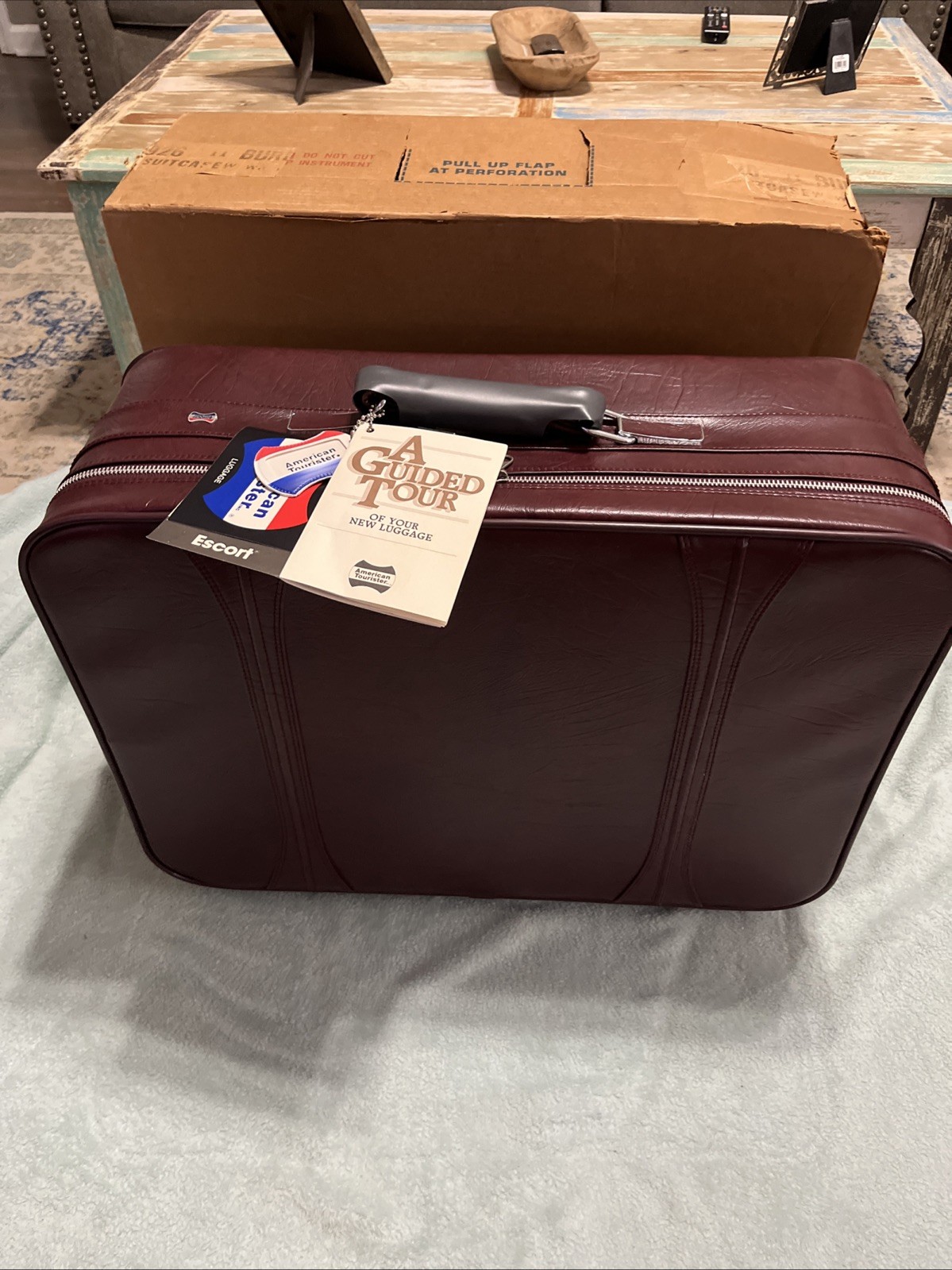 Vintage NOS American Tourister Escort Suitcase, Burgundy Color Made In USA