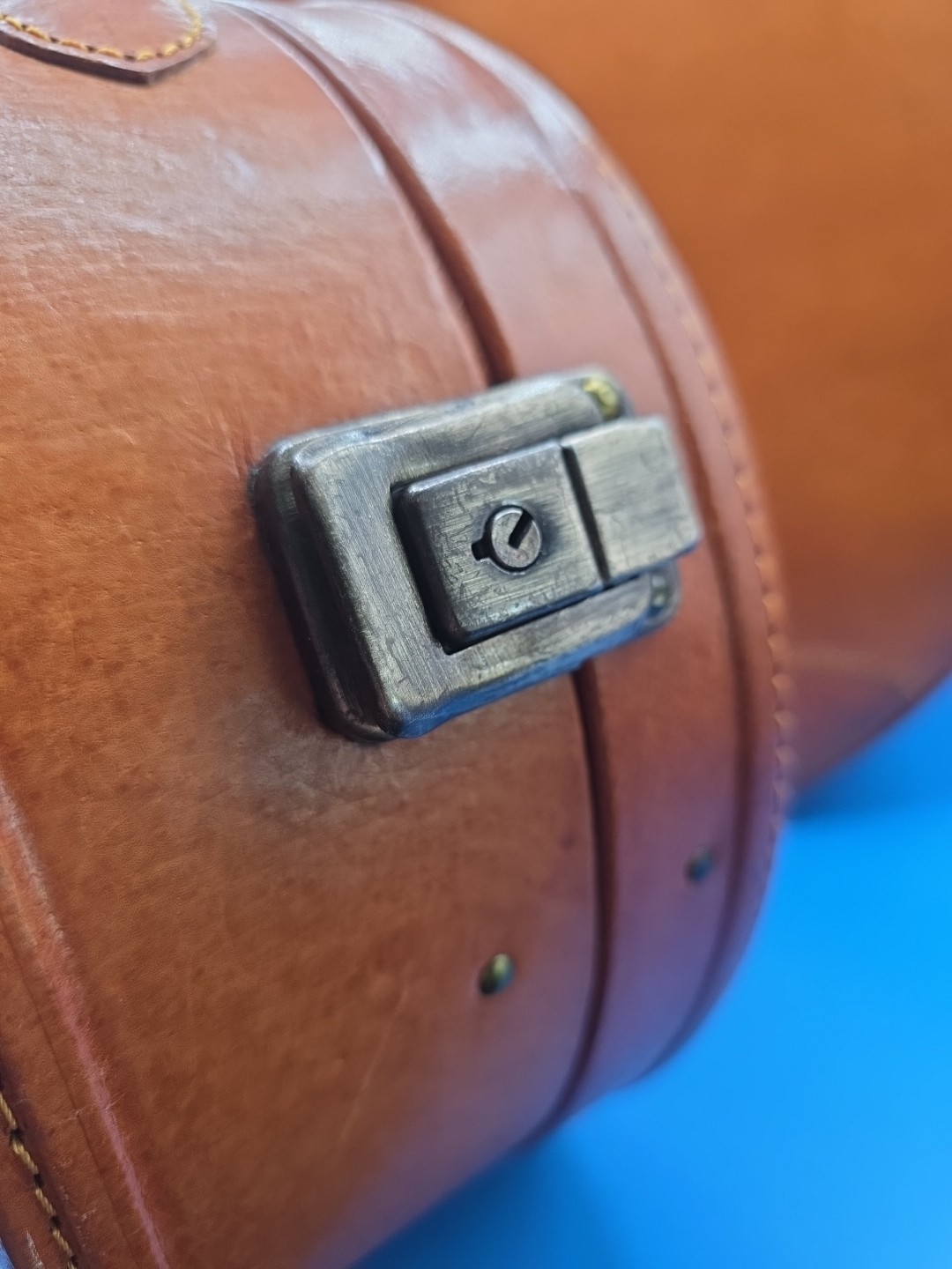 Vintage French Nesting Hat Box Suitcases 1950s Tan Leather Train Cases Set of 2