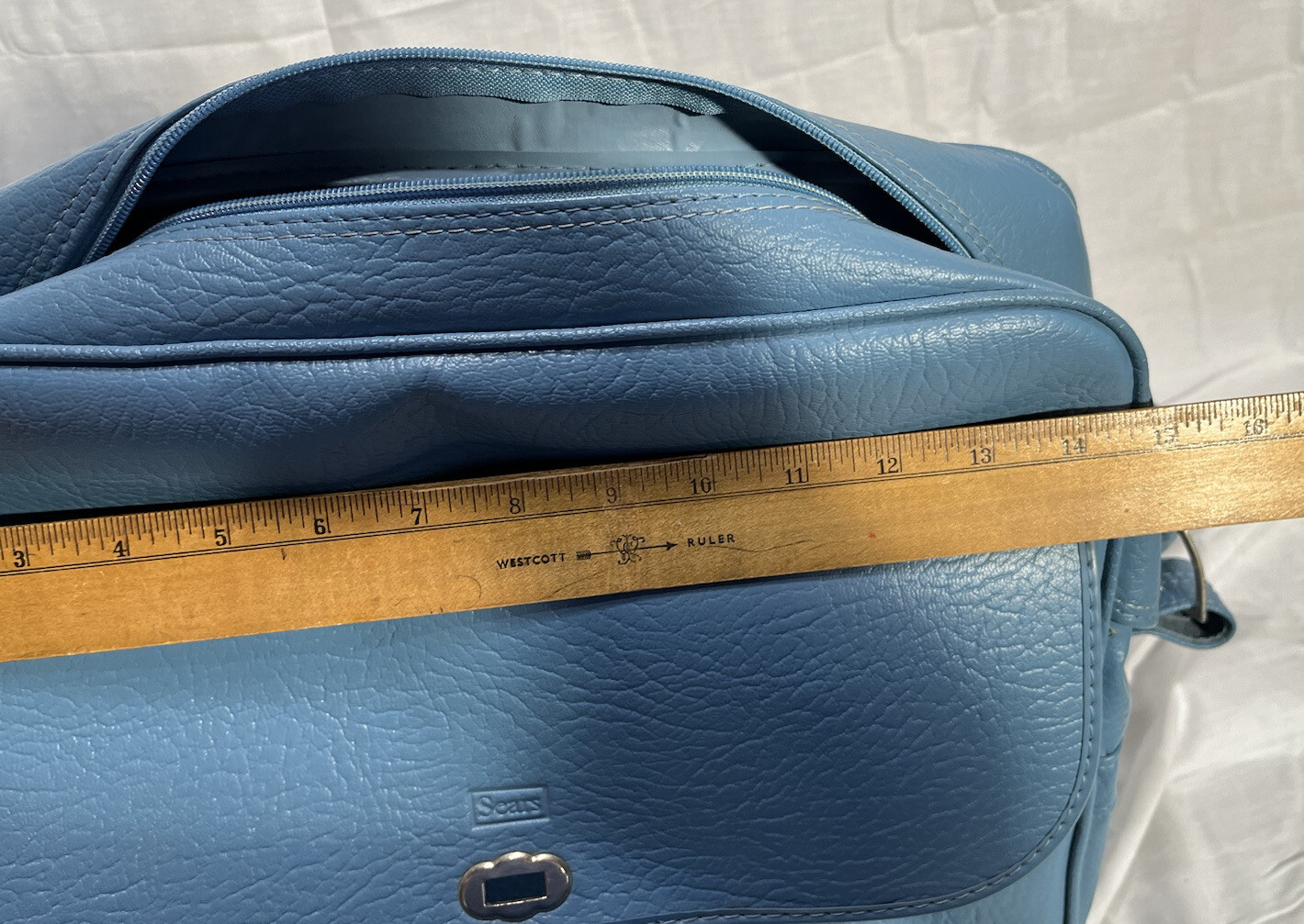 Vintage Sears Baby Blue Carry on luggage bag With Lock And Keys