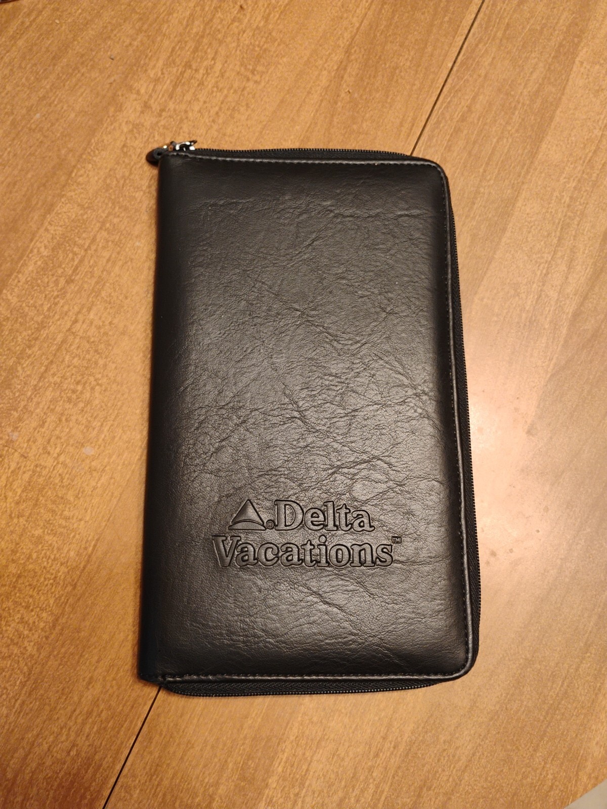 Vintage Delta Vacations Travel Case Black Leather Zipper Close Unique USA Nice