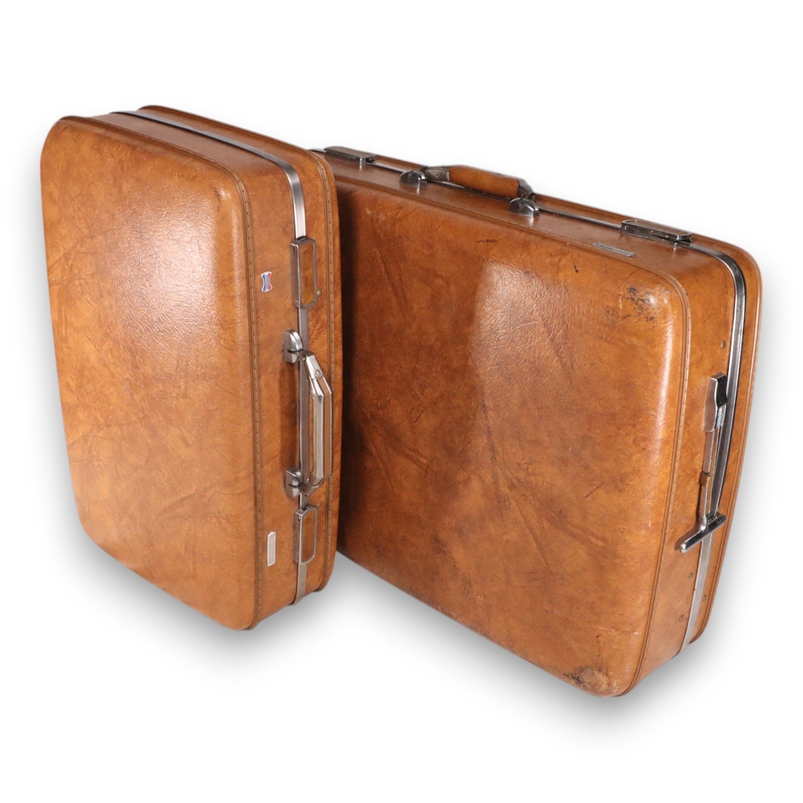 American Tourister Escort 2pc Brown Hardshell Suitcase Set 26″ 22″ USA Vintage