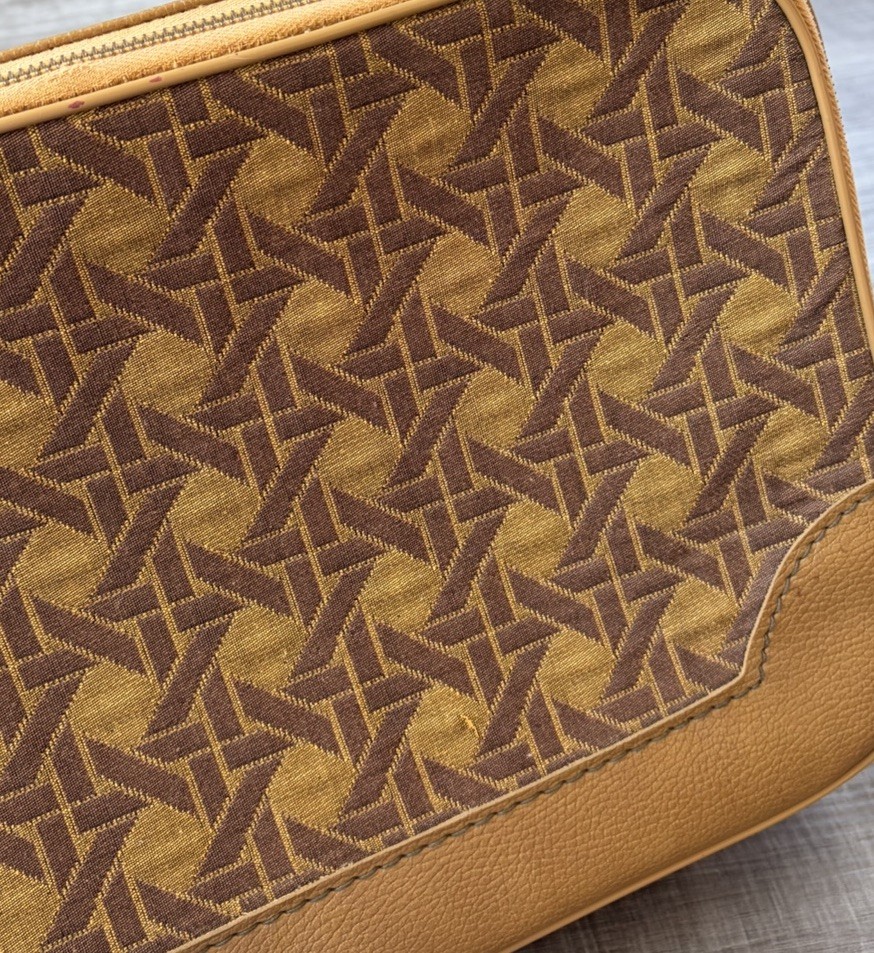 Vintage Travel Case Geometric Retro Design 18x11x4.5 Brown