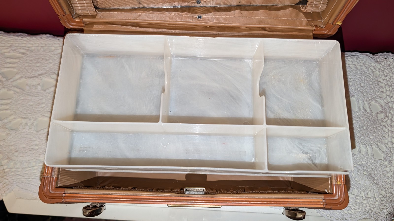 Vintage Samsonite Case Mirror & Tray Hard Side Suitcase Brown Luggage No Key