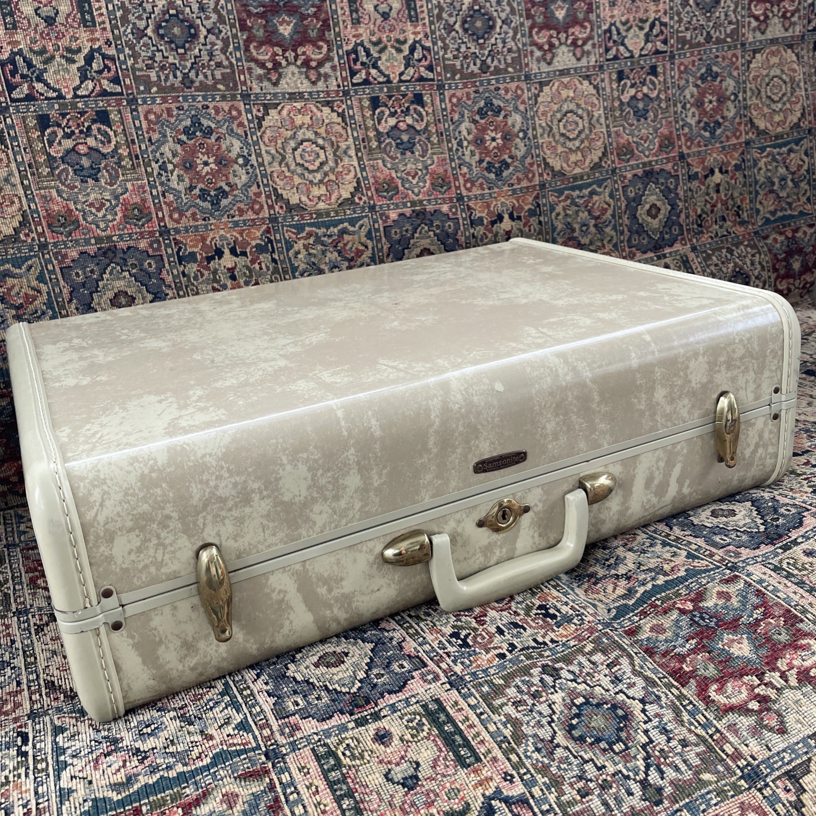 Vtg Samsonite #4521 Marbled Schwayder Bros Suitcase 15.5×21 Mint Inside/No Key