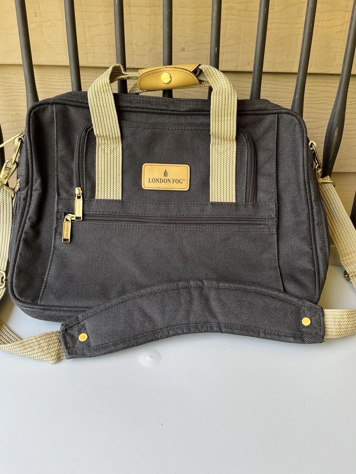 Genuine London Fog Black & Tan Computer/ Travel/Luggage Bag w/ Strap 12 x 17