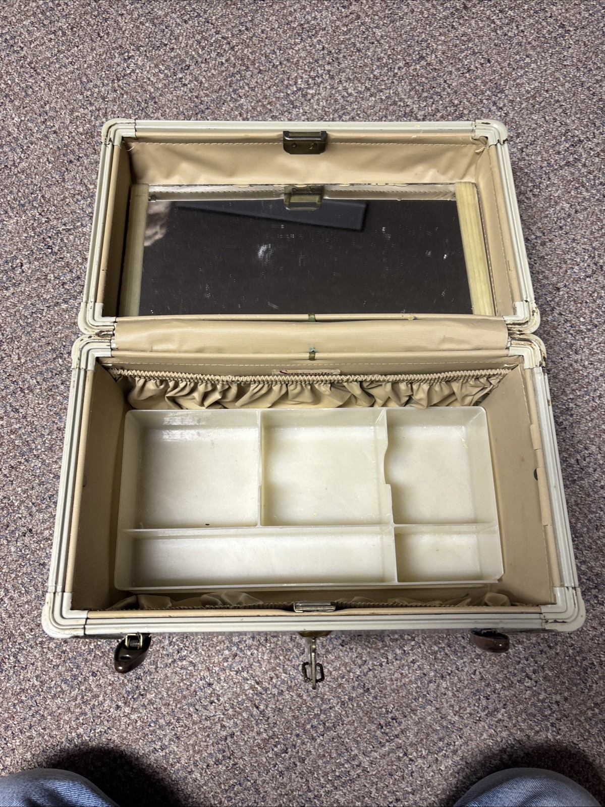 Vtg Samsonite Luggage Cosmetic Carry Case #5112 Marbled Green Ivory Trim W/ Key