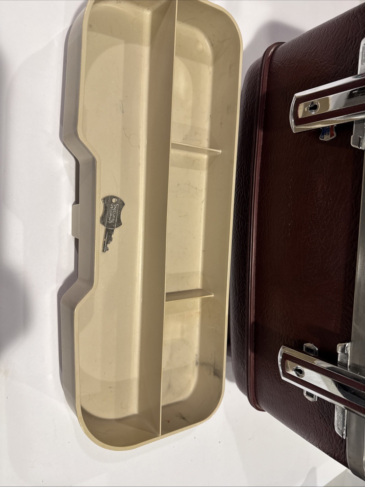 Vintage American Tourister Burgundy Train Case Luggage With Tray/Mirror