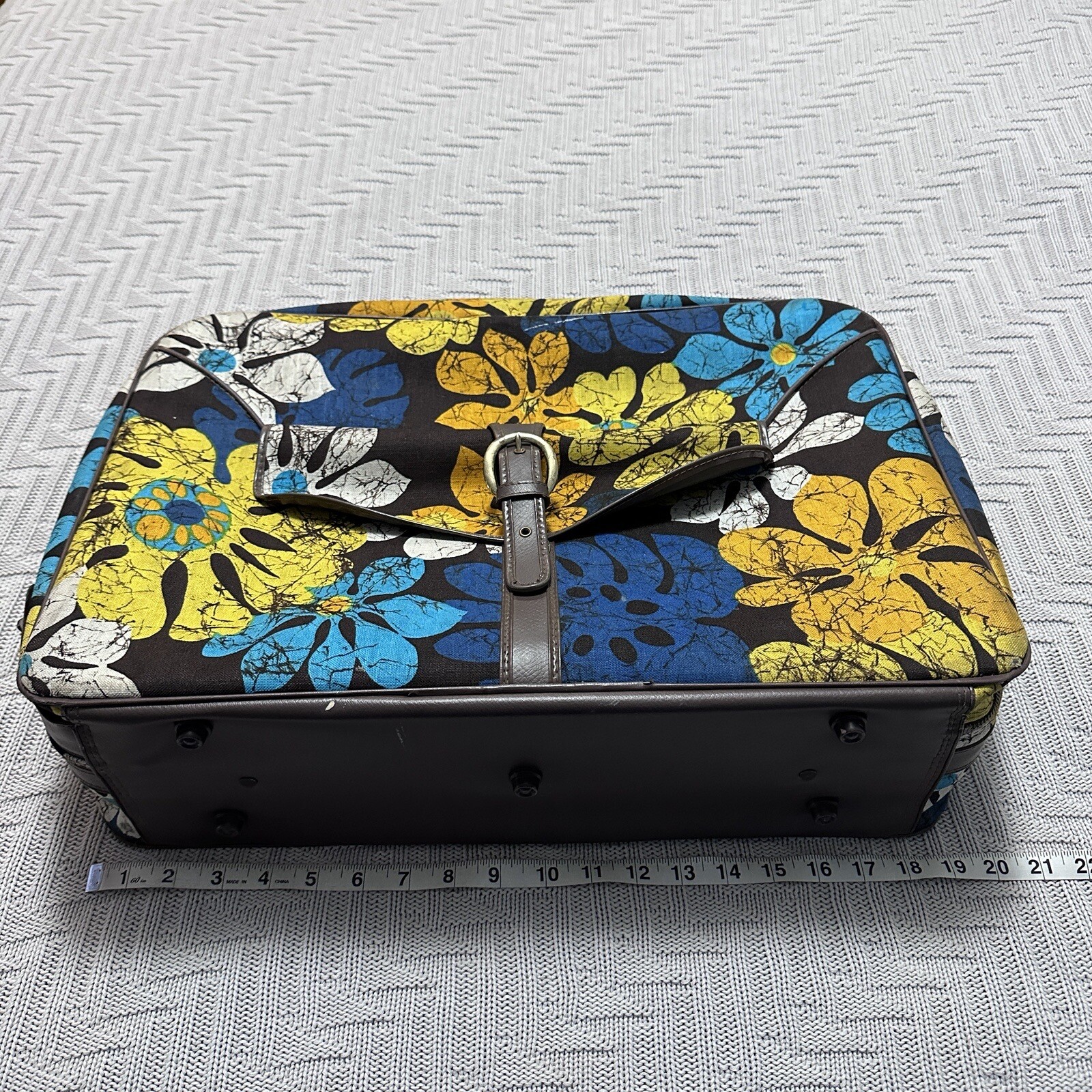 1960s Vintage Bantam Travelware Brown Floral Mod Pattern Suitcase Luggage Japan