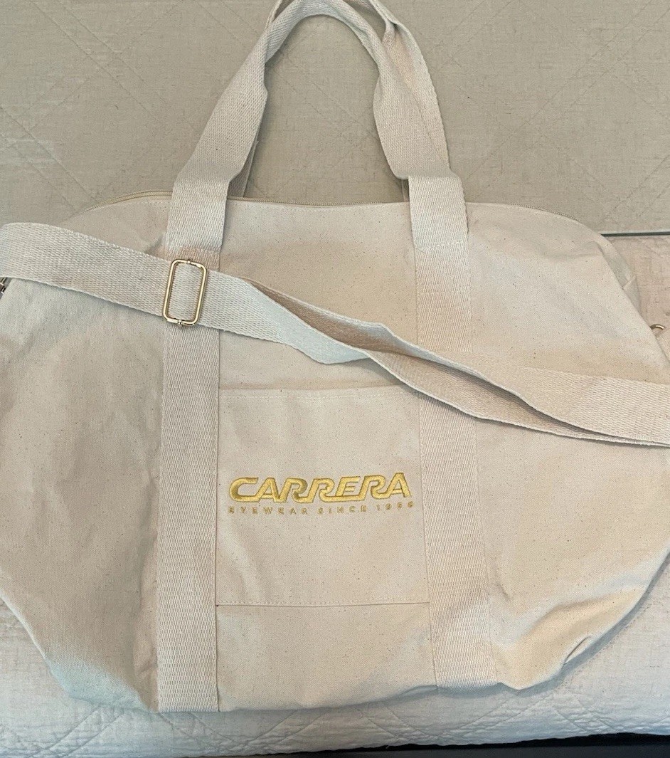 Vintage CARRERA Eyewear Since 1956 Cotton Duffle Bag with Gold Accents