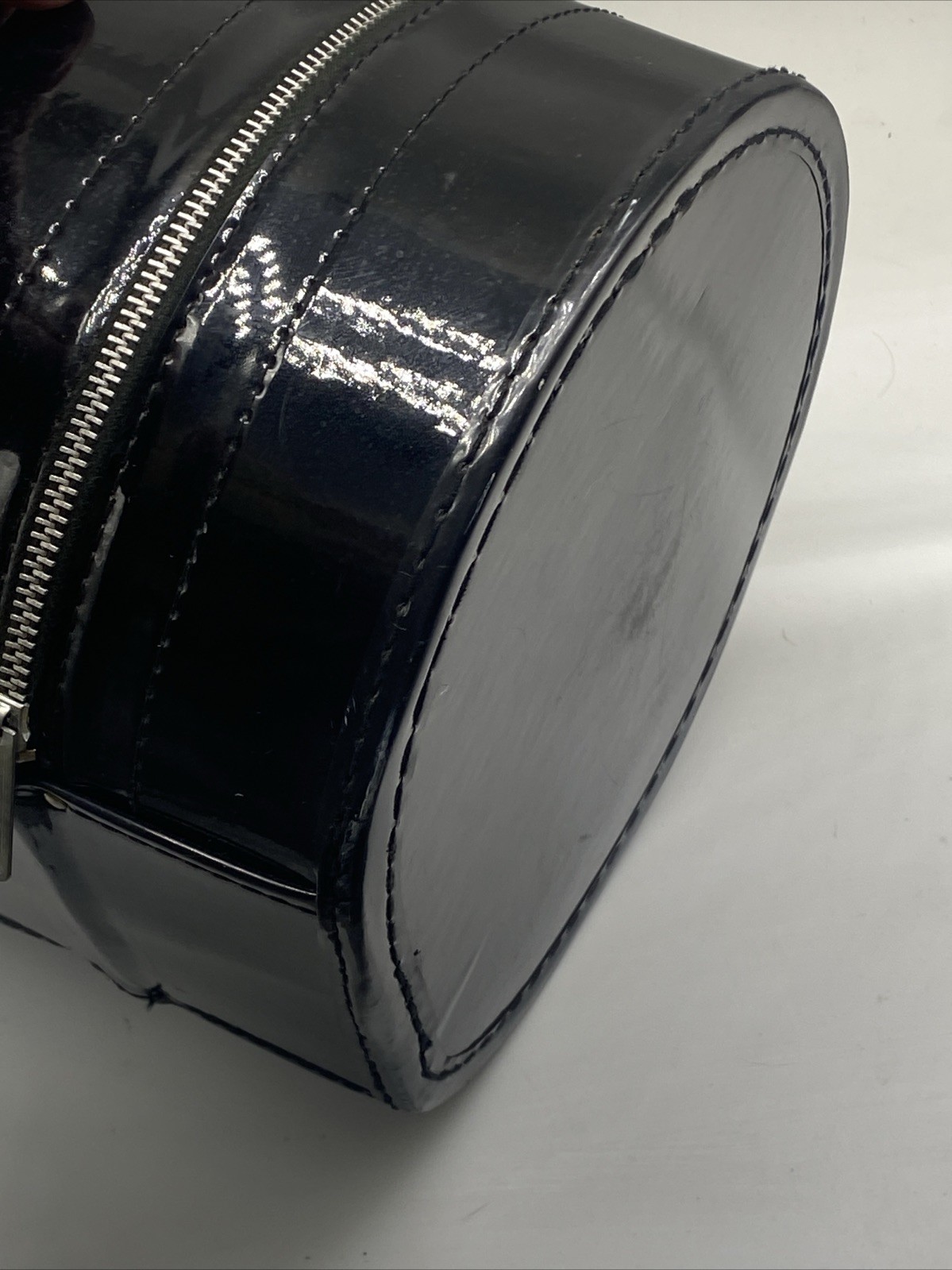 Vintage Black PATENT Wig HAT Box Case With HANDLE Round Set 14’ 9.5’ Set