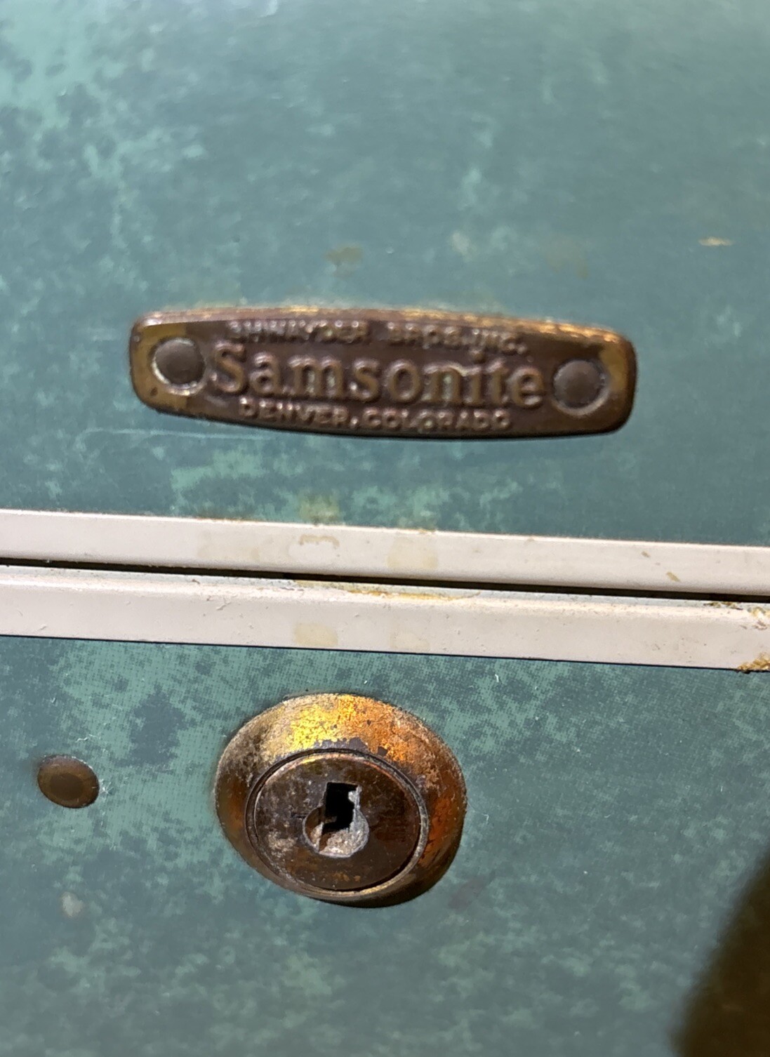 Vintage Samsonite Shwayder Bros # 5112 Marbled Jade Green Train Case 13” w/Key