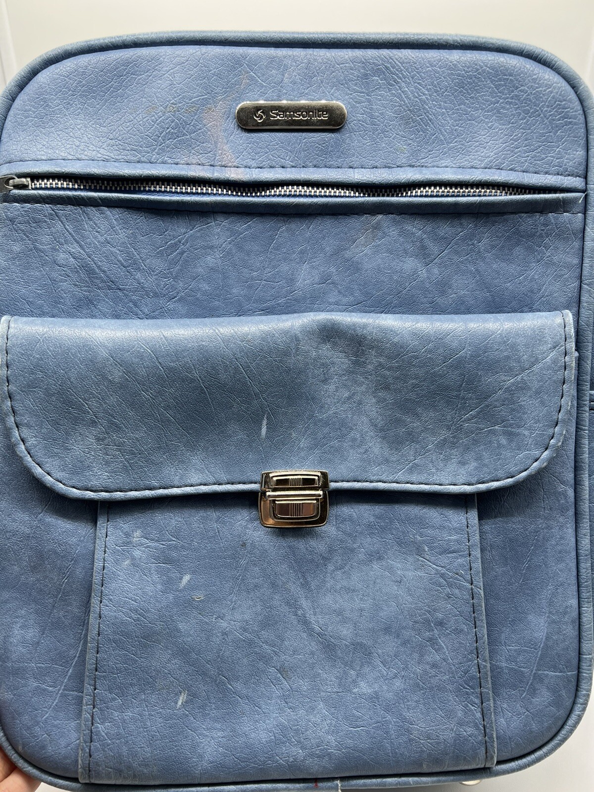 Vintage Samsonite Luggage Shoulder Bag Carry On Blue Purse Diaper Travel Zip