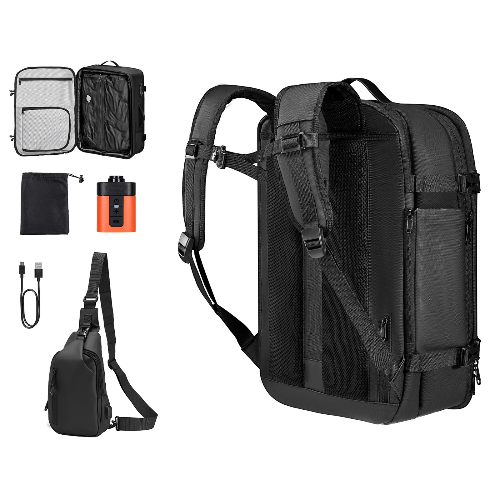 Uimoso 65L Travel Backpack with Vacuum Compression and Pump – Black