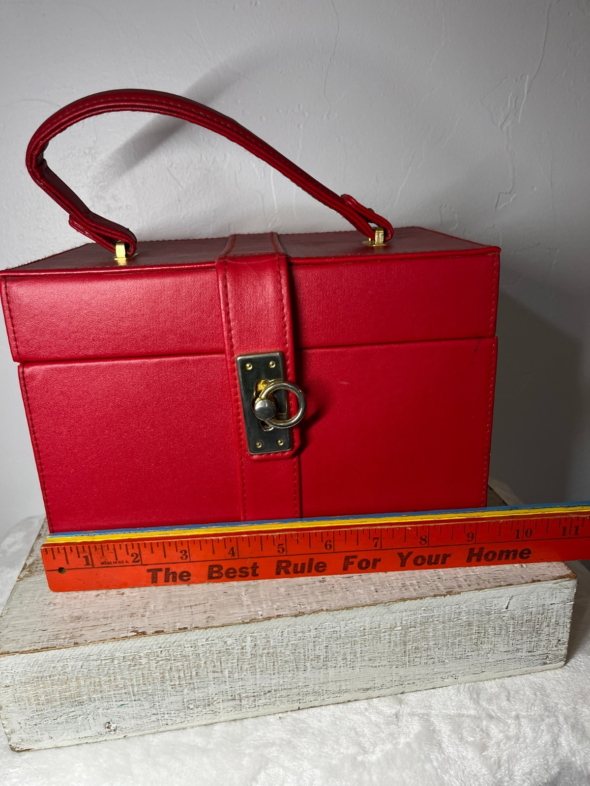 Retro/ Vintage Red Carry On -Jewlry Case-Vanity Case W/Mirror