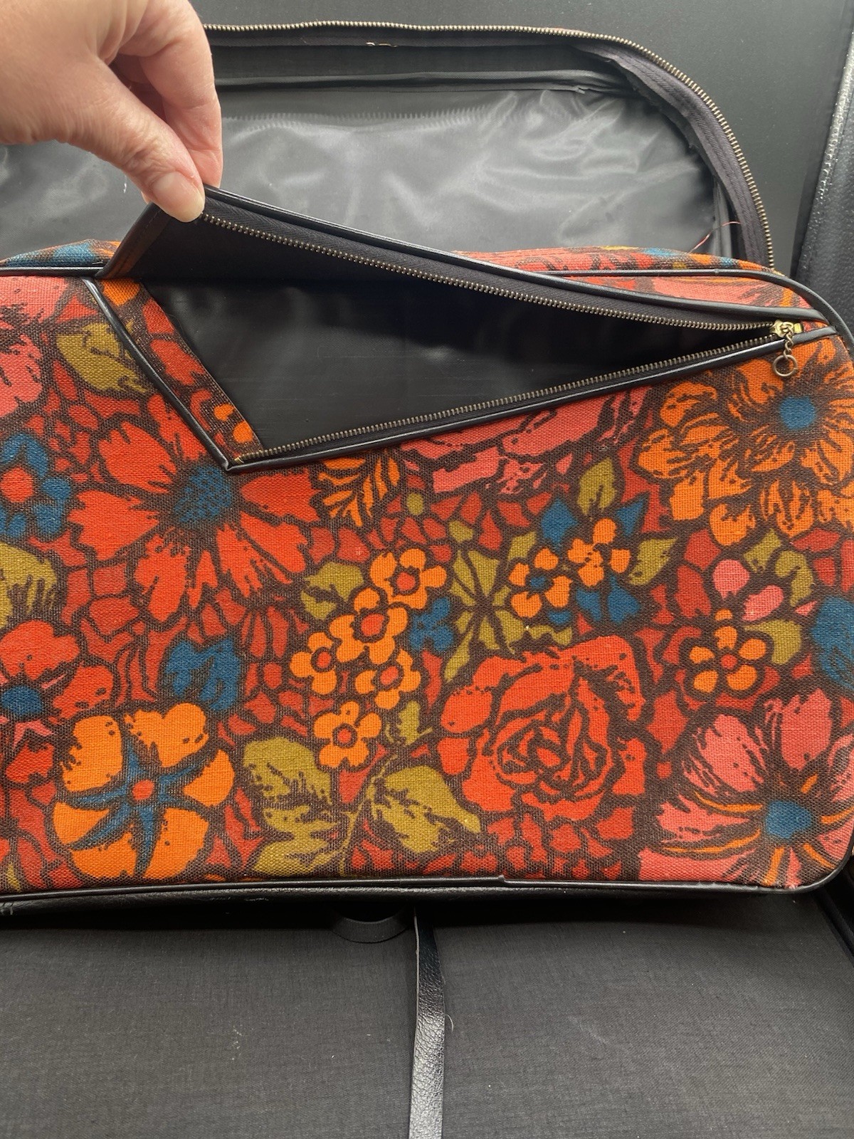2 pc. 70s Flower Power Fabric Suitcases Luggage Made in Japan Vintage