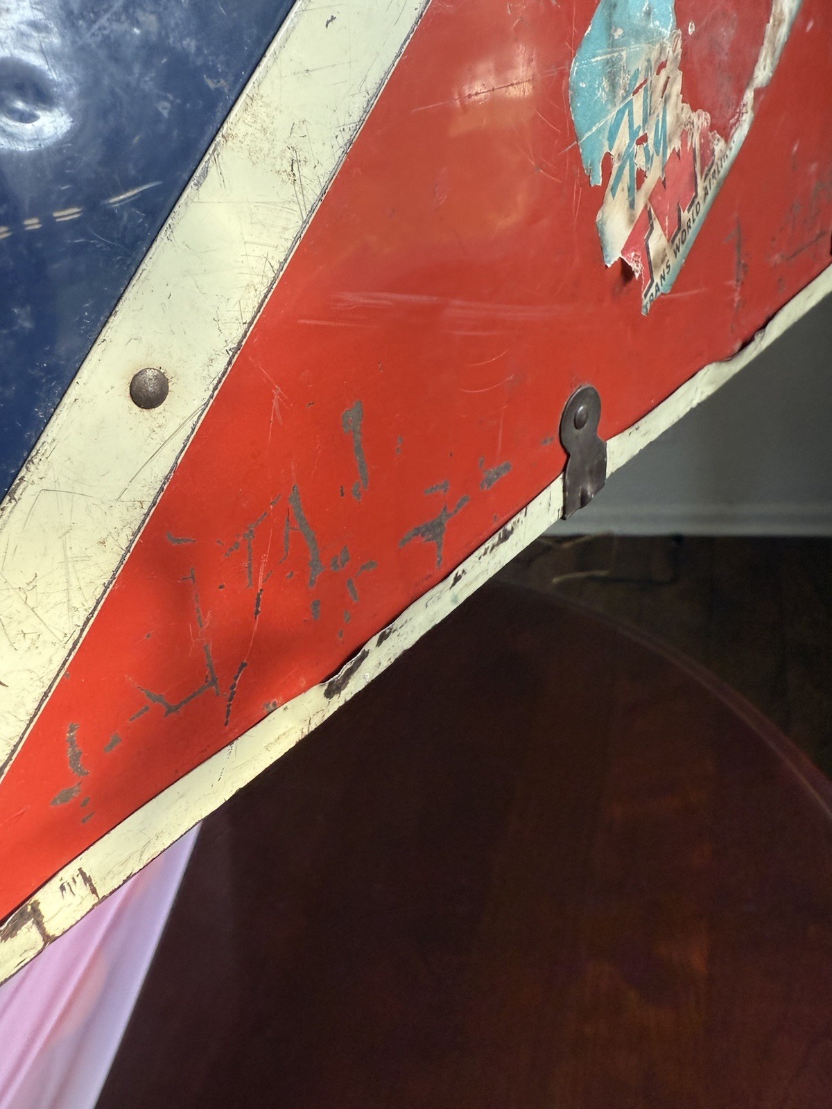 Rare Vintage Red White Blue Metal Roller skate Case Travel Case Storage Case