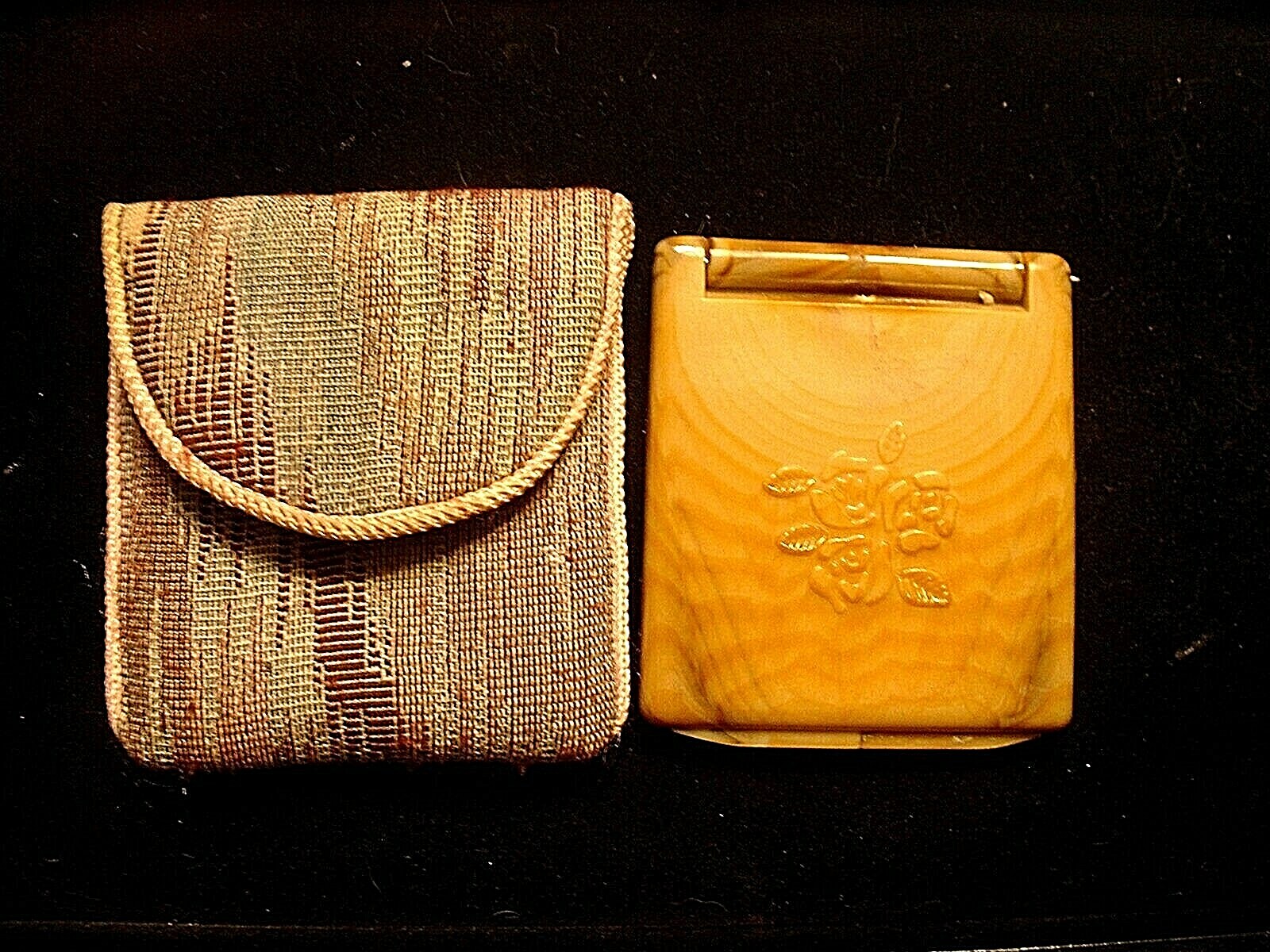 Vintage Art Deco Butter Scotch Color Ladies 2 Part Mirror with Carry Case