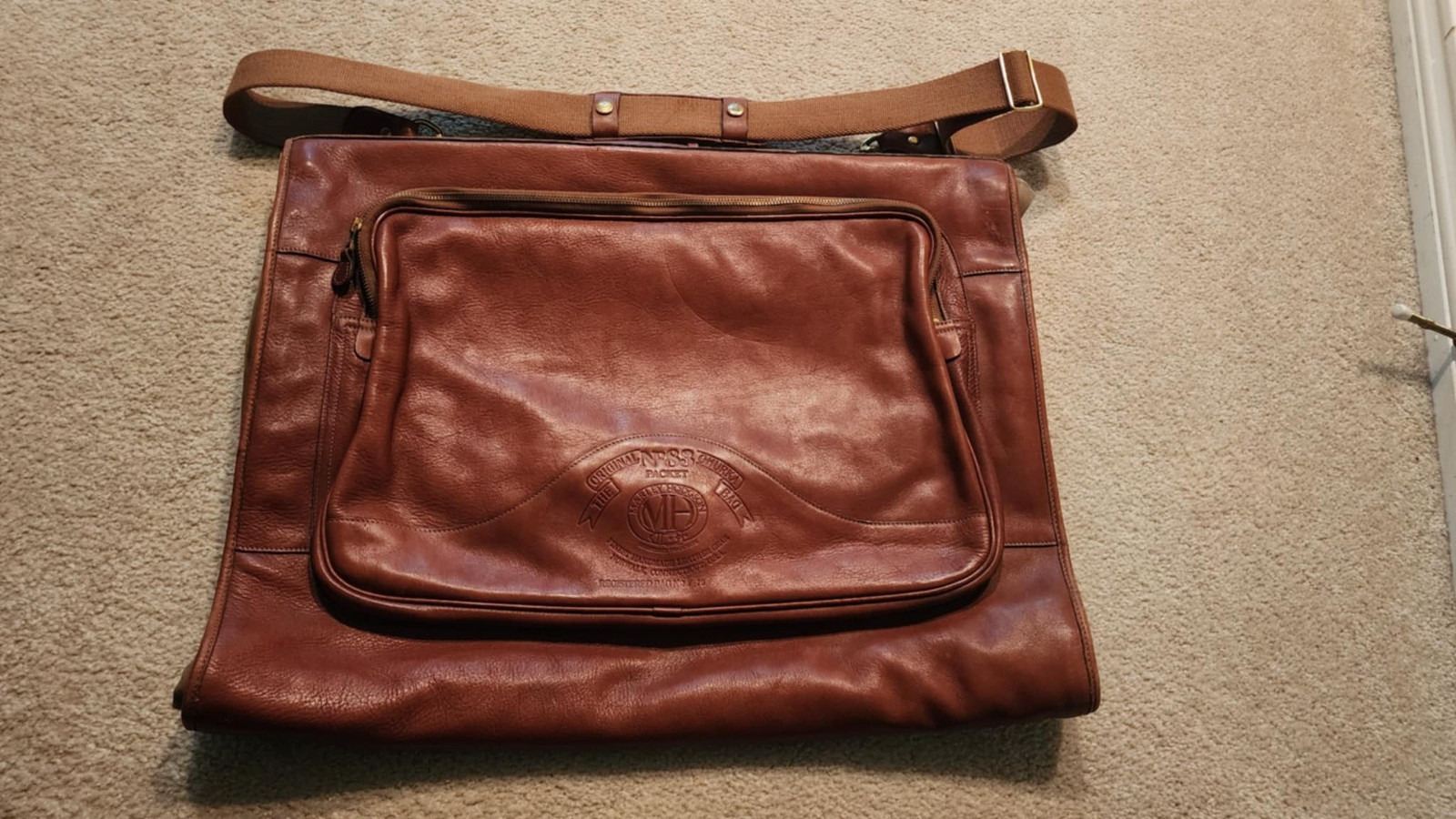 Ghurka Garment Bag No. 83 Vintage Travel Luggage Trifold Chestnut Brown Leather