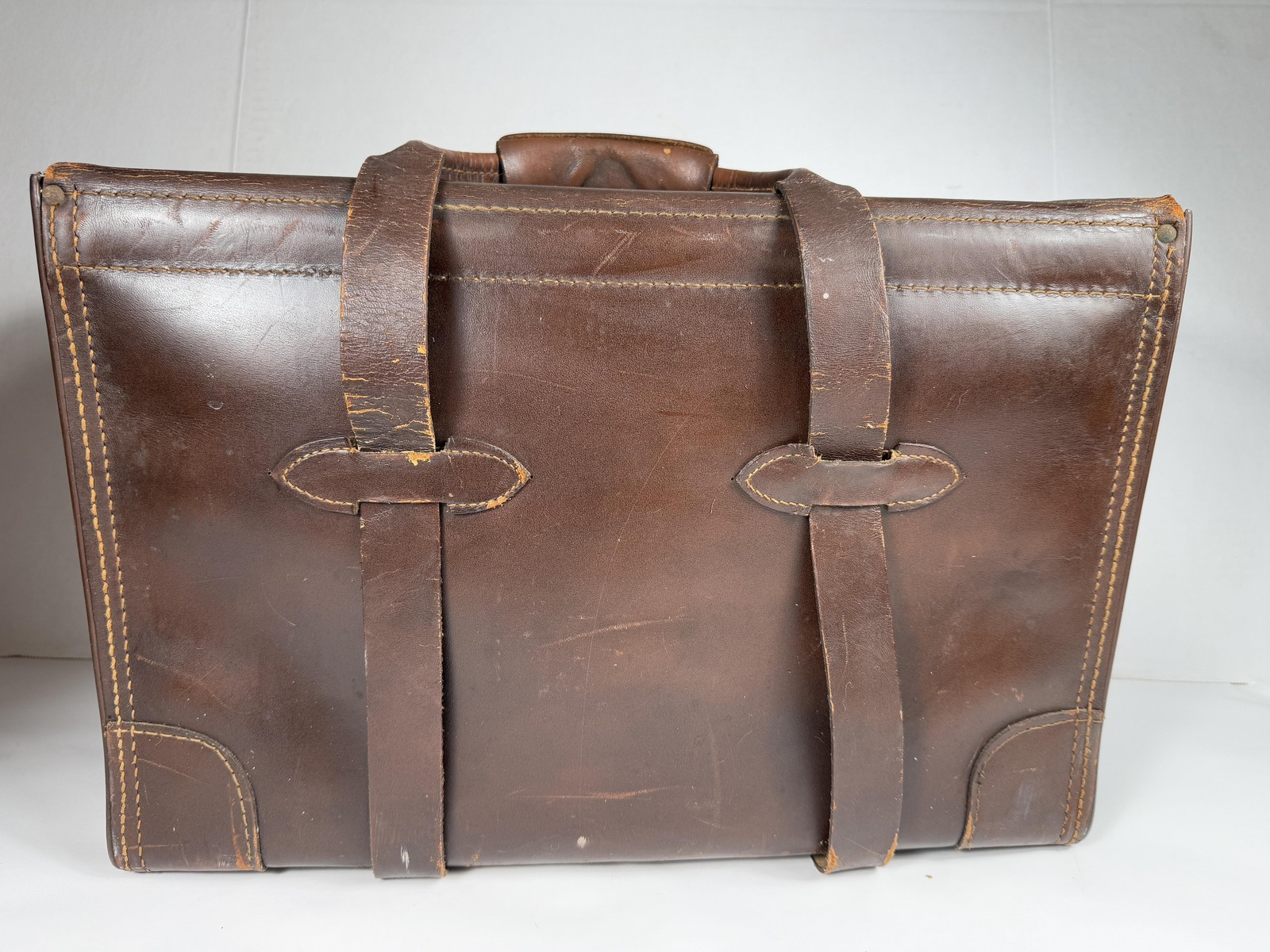 Vintage Brown Leather Doctor Bag Briefcase Top Handle Brass Lock Luggage