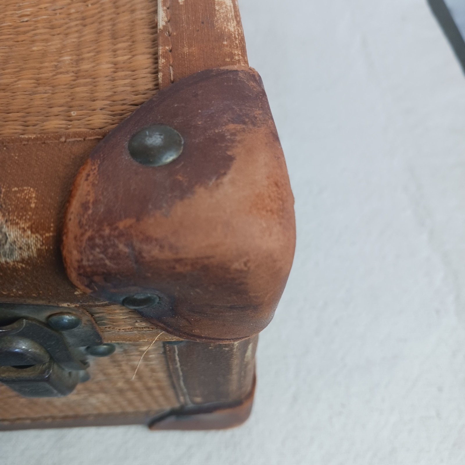 Antique 1800’s Wicker And Leather Suitcase