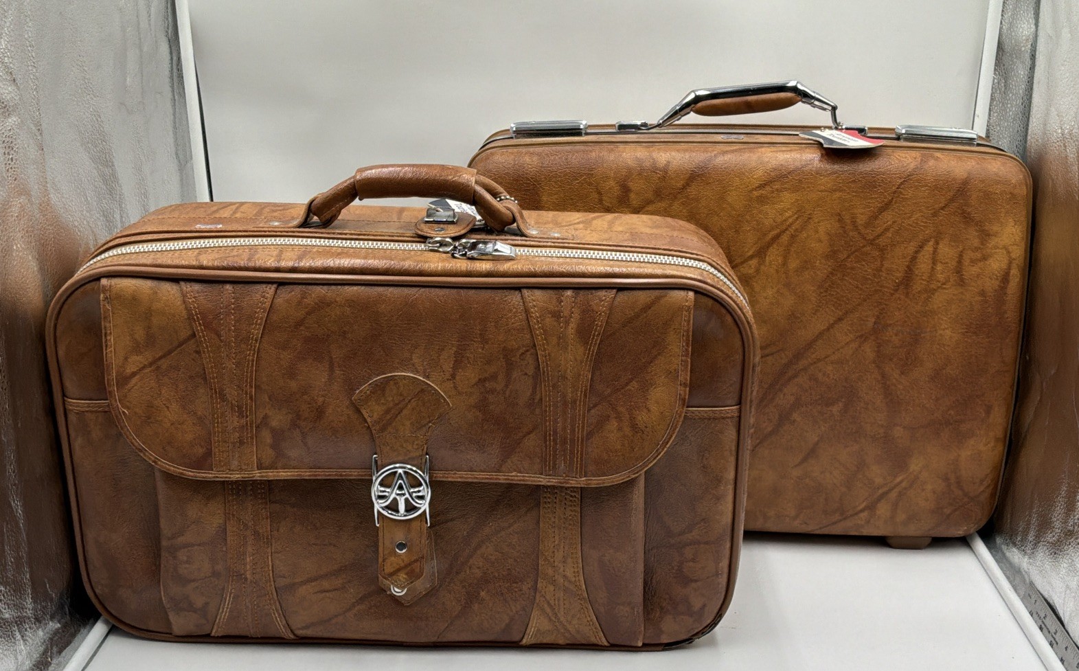 Vintage American Tourister Brown Faux Leather Luggage Set Hard & Soft Suitcases