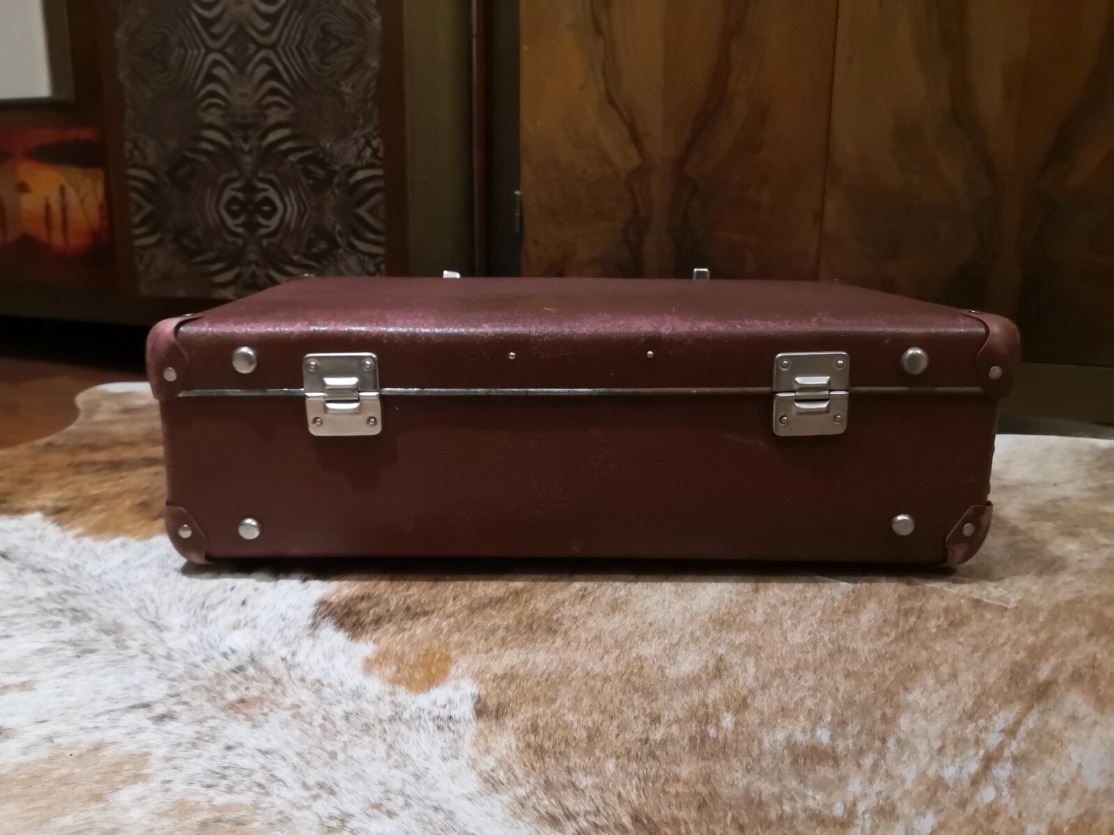 Vintage suitcase. Vintage Soviet travel suitcase USSR. Antique Soviet brown box.