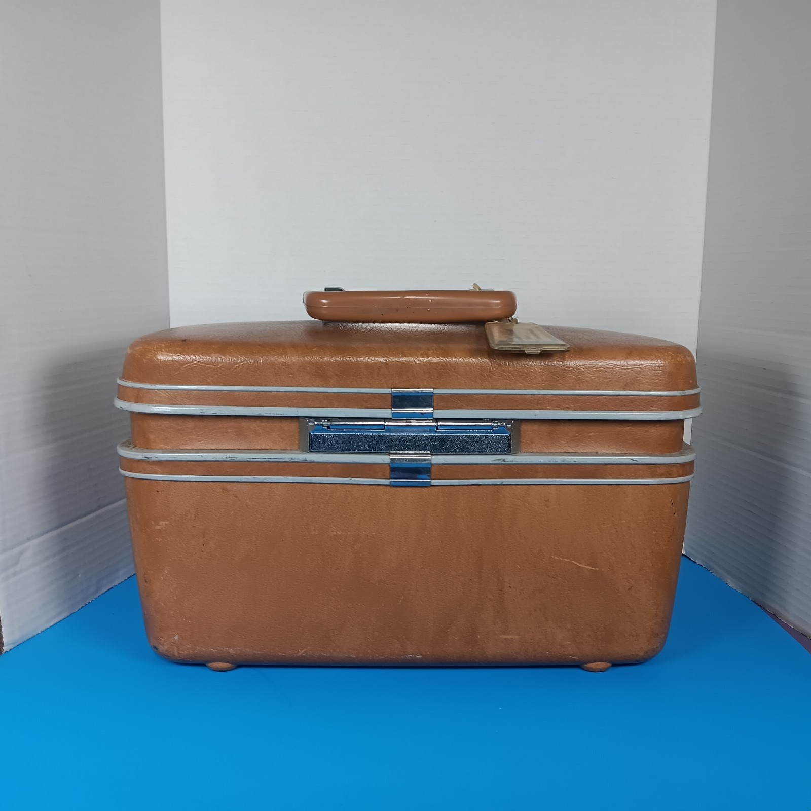 Vintage Samsonite Brown Silhouette Train Case Mirror Pockets Tag *No Keys*