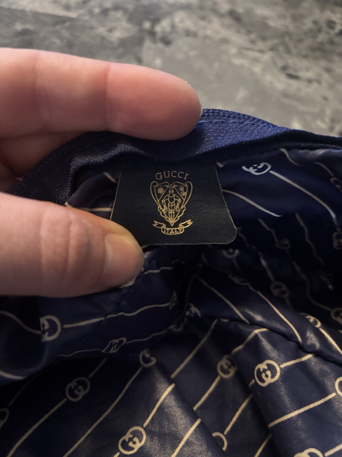 Vintage Navy Blue Monogram Garment Travel Bag – Gucci Style – 17”