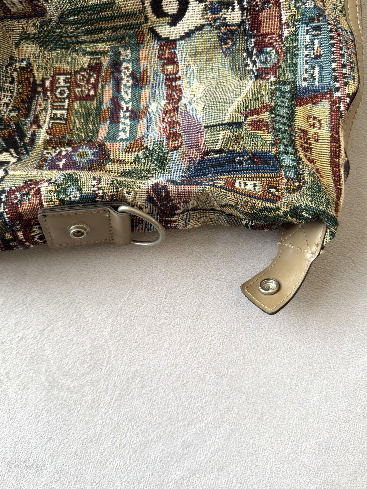 Jade Vintage Route 66 Duffel Weekend Woven Quilt Tapestry Bag