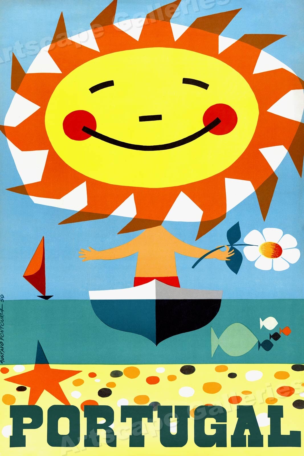 Portugal 1950s Classic Vintage Style Vacation Travel Poster – 16×24