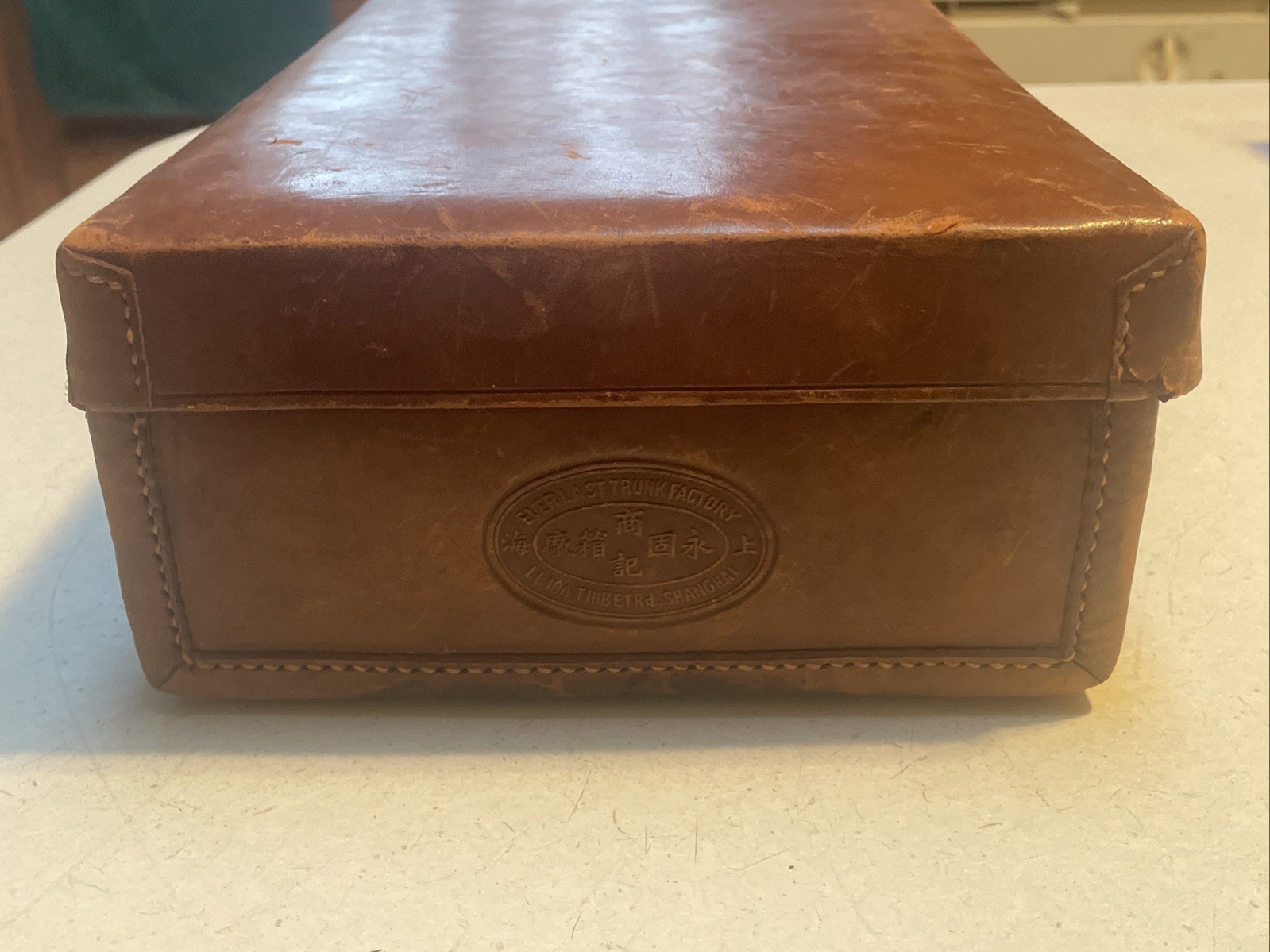 Antique Leather Briefcase Everlast Trunk Factory Shanghai Vintage Luggage WW2