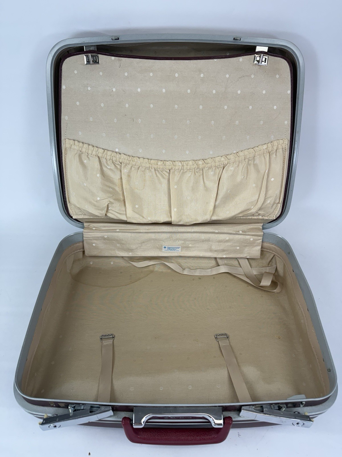 Samsonite Maroon Hard Shell Handle Travel Luggage Suitcase Vintage 19″