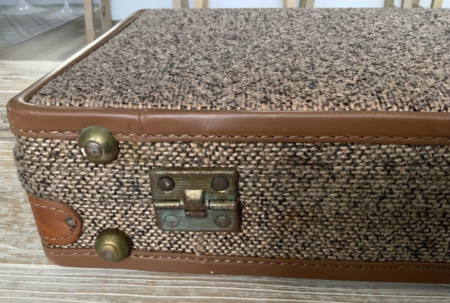 Vintage Hartmann Luggage Suitcase Briefcase Combo Lock Tweed & Leather Hard Case