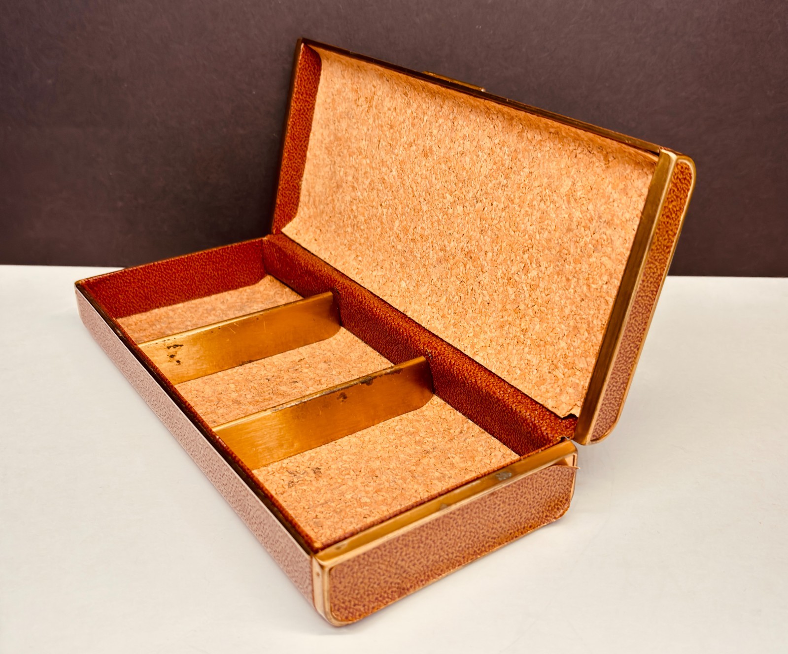 Vintage Farrington Genuine Texol Travel Jewelry Case Brass Trim Victorian Plaque