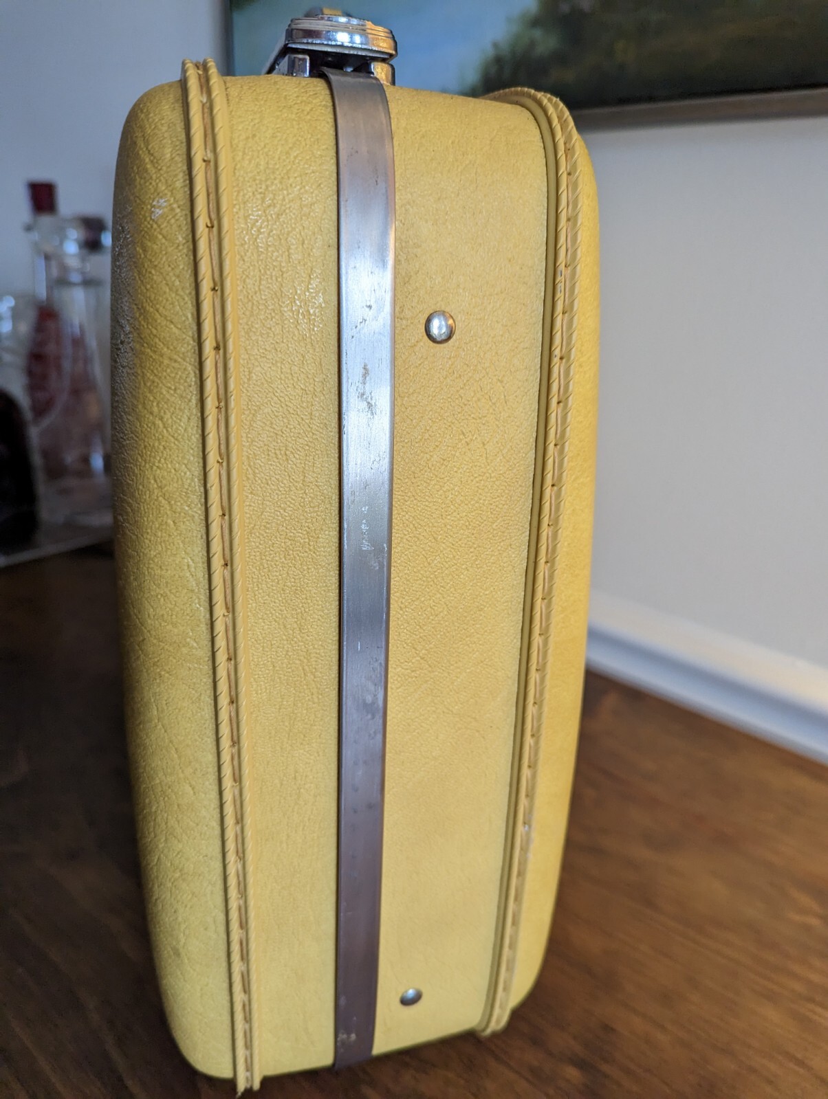 Vintage American Tourister Hard Suitcase With Mirror Mustard Yellow 18x13x5
