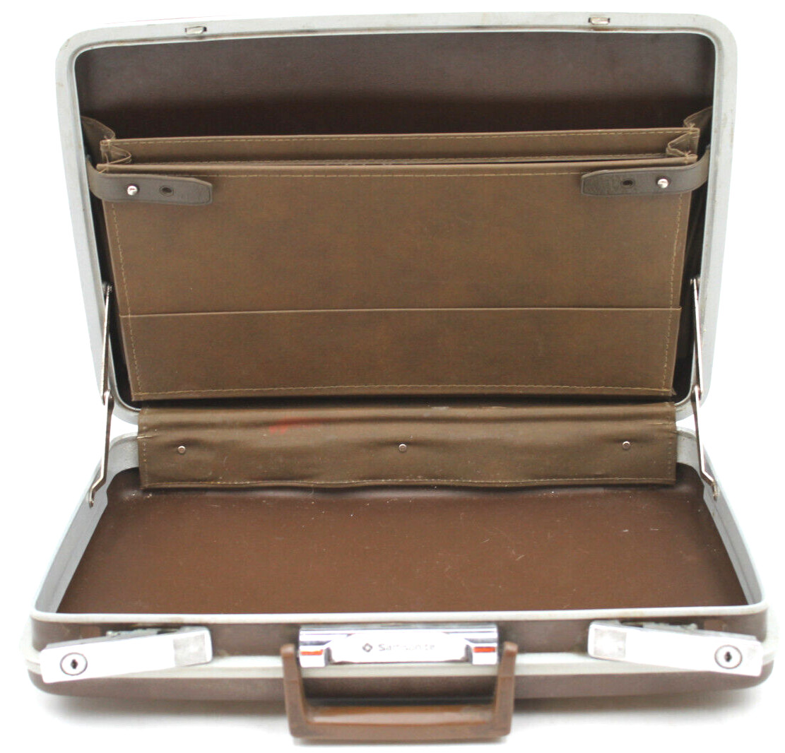 Classic Vintage Briefcase Hard Shell Case Brown Vinyl w/ Interior Folders Retro+