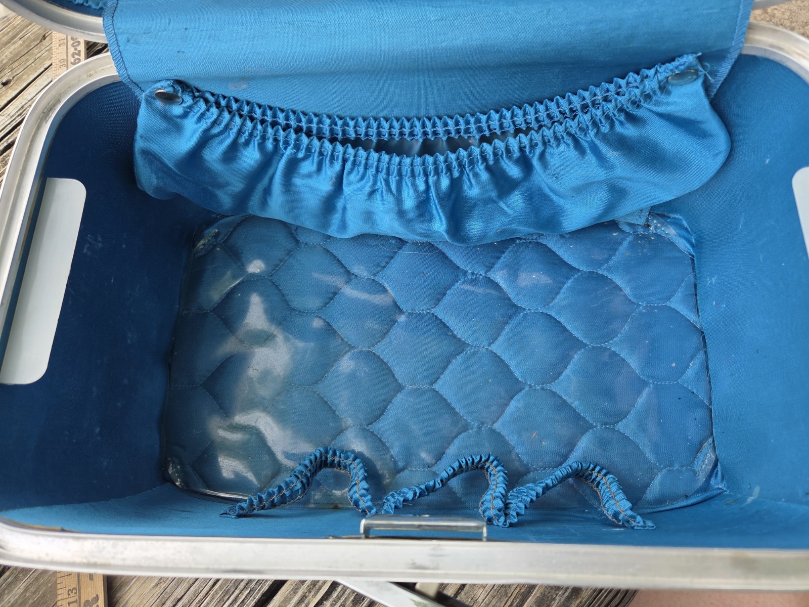 Vintage Blue Airway Hard Sided Travel vanity Train case Luggage Mirror Tray