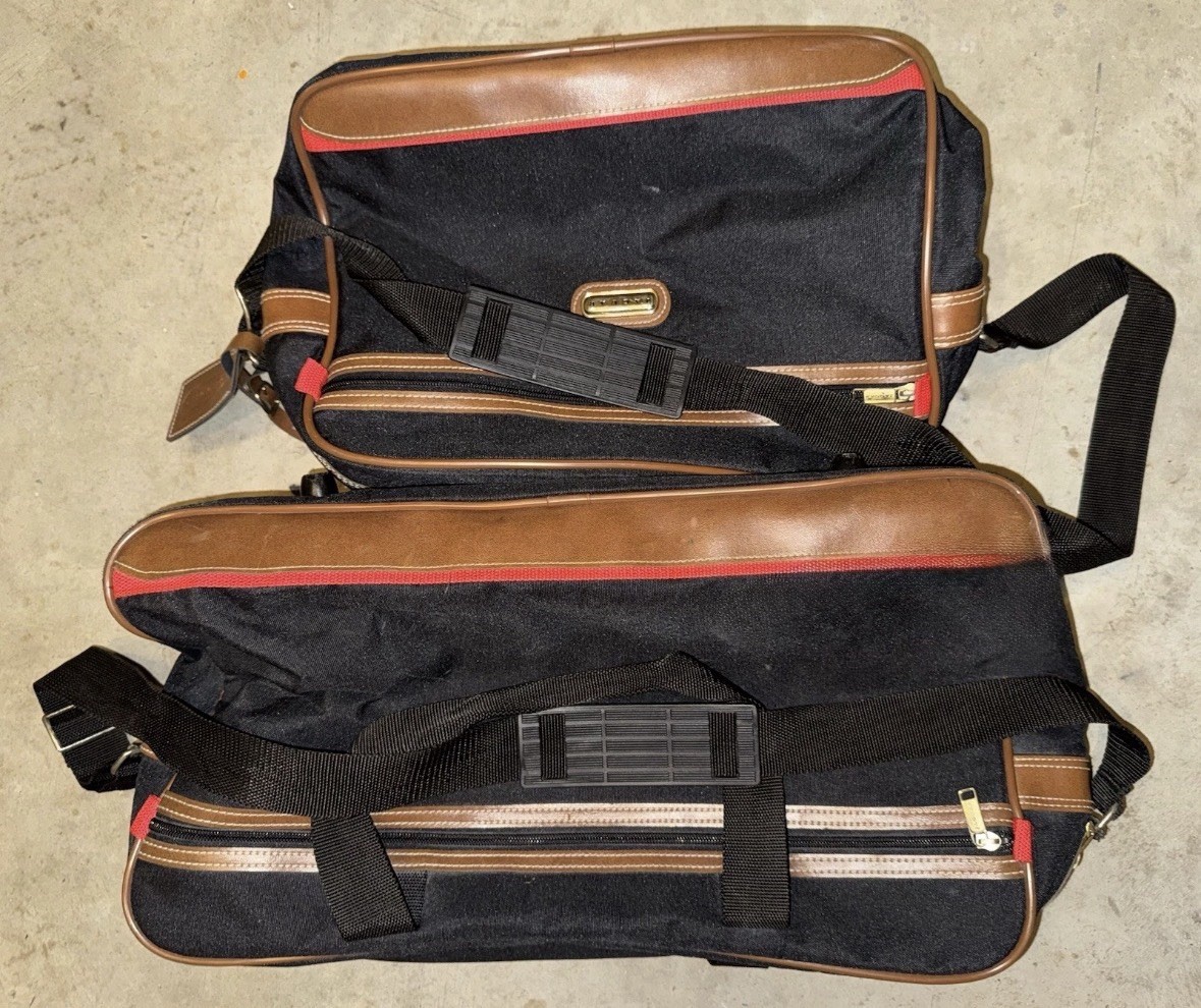 Jaguar Luggage Travel Bag Overnight Weekender Black With Brown Leather. 2 Pcs.