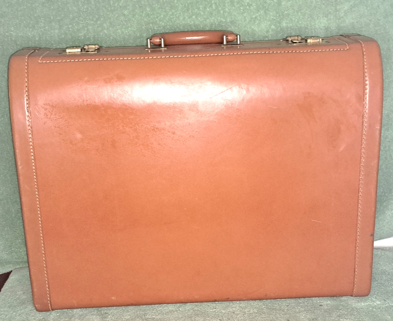 VTG Genuine Top Grain Cowhide Brown Leather 8x18x23.5 Suitcase Luggage Case